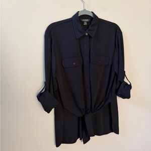 Ralph Lauren Women’s Long Sleeve Cuffed Tie-Front Stretch Jersey Shirt Sz M